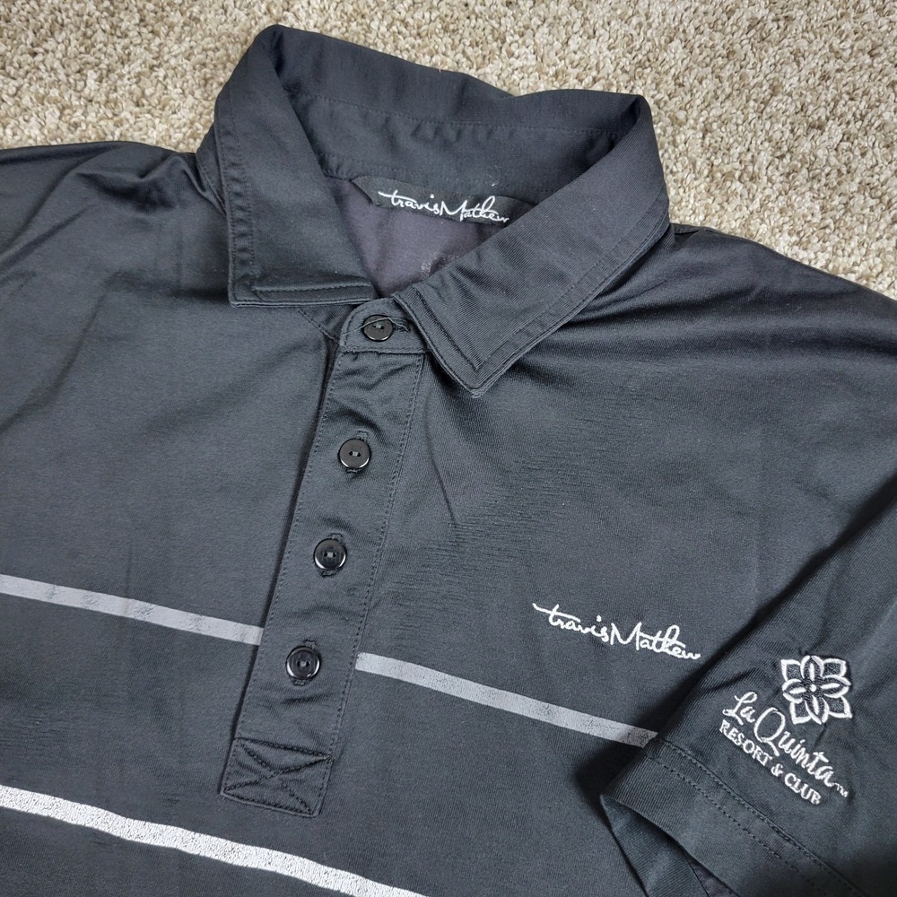 Travis Mathew Mens Large Black Striped Performance Stretch Golf Polo SS